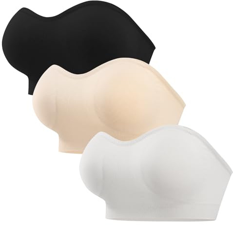 ANGOOL Strapless Bras for Women Non Slip Padded Non Wired Bandeau Bra | Seamless Bandeau with Slip Silicone Grip, Push Up Tube Bra, Supportive, Non Removable Pads, Convertible Straps Multiway Bra