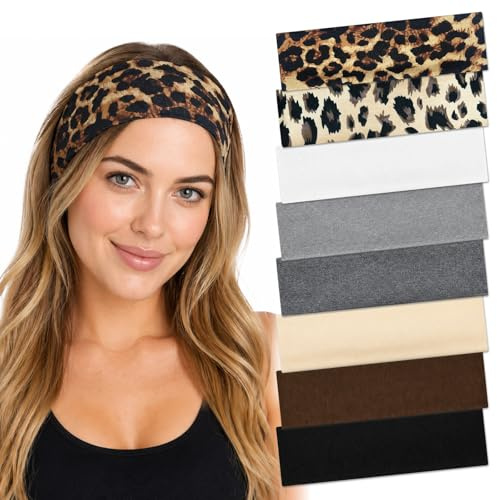 Wosyoodo Sport Haarband Damen Herren, 8 Stück Stirnbänder für Frauen, Baumwolle, Schweißabsorbierend & rutschfest, Nahtlos, Breiter Haarreifen für Fitness, Laufen, Yoga, Alltag