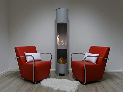 Ethanol & Gelkamin Gel Kamin Modell Hightower XL Silber mit Holzfach Höhe: 180 cm