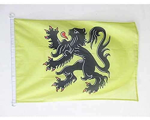 AZ FLAG - Drapeau Flandre - 45x30 cm - Pavillon Nautique Flamand - Flandres - Belgique Spécial Bateau Et Extérieur En Maille Bloquée Avec Anneaux Plastiques Intégrés - 30g