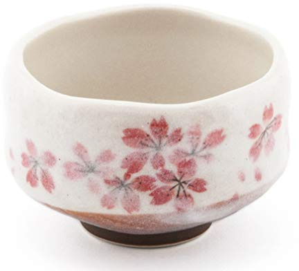 Happy Sales HSMB-SKFL3, Authentic Japanese Traditional Tea Ceremony Matcha Bowl Chawan Handcrafted in Japan, Pink Sakura Flower