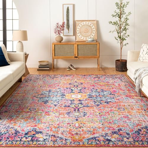 Livabliss Asmara Vintage groß 160x220 cm - Wohnzimmer, Esszimmer, Küche, traditioneller Boho Stil, pflegeleicht, Orange, Navy, Teal, Burgundy