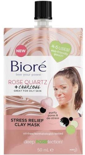 Biore Rose Quartz and Charcoal Stress Relief Clay Mask, 50 ml