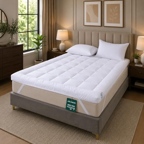 Thick Mattress Topper Double Bed (4 Inch/10 cm) Extra Deep Hotel Quality Extra Soft Super Fluffy & Breathable Microfiber Mattress Topper with Elasticized Straps