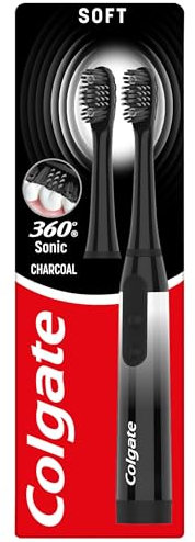 Colgate Battery 360 Sonic Charcoal Soft Toothbrush with Charcoal Infused bristles Cleans in 4 Ways for a Healthy, Whole Mouth Clean with a Replaceable Head and a Battery