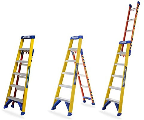Werner Leansafe 3 in 1 Multi Purpose 3 Way Leansafe Ladder - Extension & Leaning Ladder in Fibreglass, Yellow