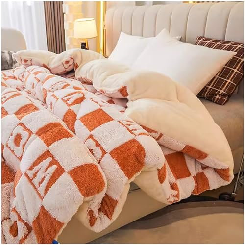 Flauschige Bettdecke, verdickter Trösterkern, verdickte Lamm-Kaschmir-Decke, Winter, weiche warme Bettdecke, Bettwäsche für Zuhause, Schlafzimmer, Queen-Steppdecke, doppelseitige Samtdecke, E, 150 x 2
