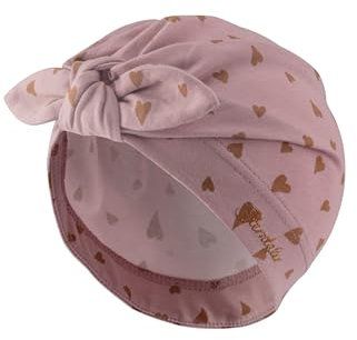 Sterntaler Knotenmütze Herzen - Babymütze aus Flammgarn-Jersey mit Allover Print - Mädchen UV-Schutz 30 Turban Mütze - modische Beanie Baby und Kinder Mütze - Übergangsmütze, samtrosa, Größe 45