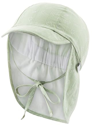 Sterntaler Schirmmütze Nacken Saurier - Jungen Mütze aus Baumwolle - UV-Schutz 30 Sommermütze mit Nackenschutz und Bindeband - Sonnenhut - Baby und Kinder Kopfbedeckung - eisgrün, Größe 43