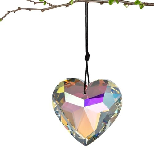 Prisme De cristall – Cristaux Attrape-Soleil en Forme De Cœur K9 De 45 Mm | Attrape-Soleil en cristall avec Corde, Pendentif Rainbow Maker, Prisme Attrape-Soleil pour Fenêtres Et Patio De La Maison