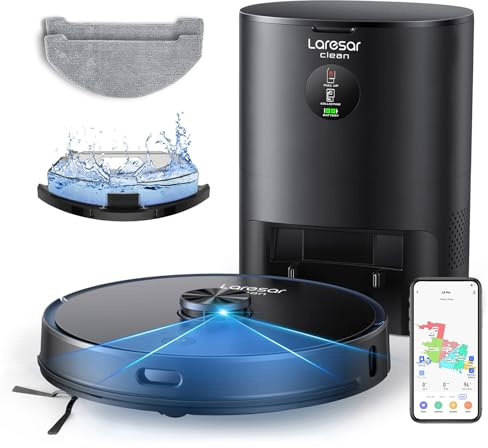 Laresar Clean Robot aspiradora y fregona, aspiradora robótica de 3500 Pa con estación de vaciado automático de 3.5 L, tiempo de funcionamiento de 250 minutos, navegación LIDAR, control WiFi/APP/Alexa,