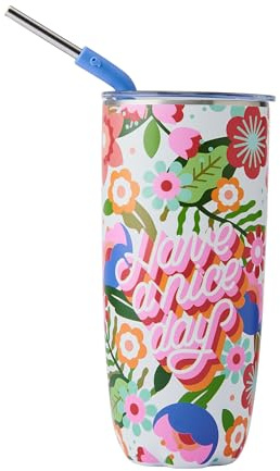 S'well x Steffi Lynn Stainless Steel Tumbler with Straw and Slide-Open Lid, 700ml, Artist Collab, Triple Layered Vacuum Insulated Containers Keeps Drinks Cold for 18 Hours and Hot for 5, BPA Free