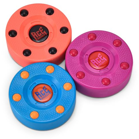 ACE HOCKEY Roller Hockey Pucks – 3-Pack, 3 Regulation Size – Indoor/Outdoor Practice for Asphalt, Concrete & Sport Court – Smooth Gliding Puck for Street, Inline & DEK Hockey – Bright Berry Colors