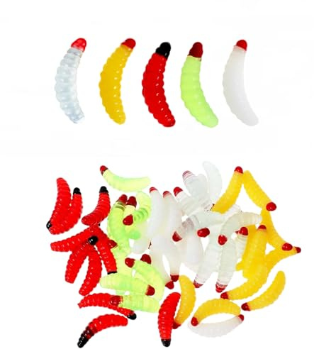 Heyumybit 50 pz Esca Artificiale Vermi Pesce,Vermi in Silicone Morbido,Finti per Pane,Esche da Pesca in Plastica per Acqua Dolce,Esche Morbide per Vermi in Gomma,Esche Biomimetiche per Lombrich