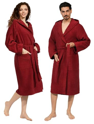 nice homeit Peignoir pour femme et homme en éponge 100 % coton – Peignoir super absorbant avec capuche – doux, léger, anti-boulochage, fabriqué en Italie, bordeaux, XL