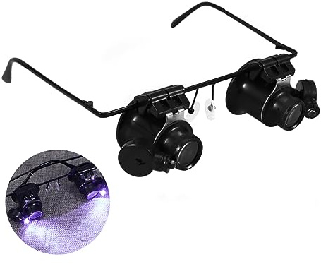 HOMSFOU Occhiali Ingranditori da Orologiaio con Luce LED Lenti Ingrandimento per Gioielli per Riparazioni e Ispezioni Monete e Francobolli
