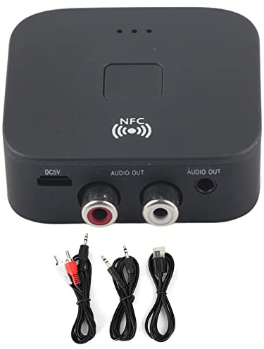 Risegun Bluetooth 5.0-mottagare, trådlös ljudadapter NFC HiFi Bluetooth-mottagare med 3,5 mm AUX RCA-uttag för högtalare, stereoanläggning