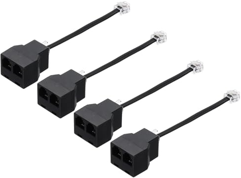 QUARKZMAN 4 Pack Divisore Di rigo Telefonica, Divisore RJ11 6P4C Adattatore 2 Vie Per Telefono Fisso, 0.5ft, Nero