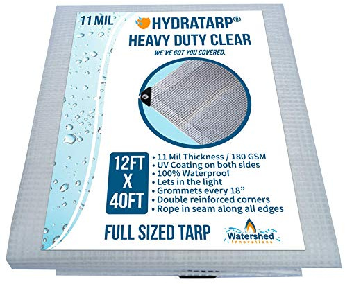 Watershed Innovations HydraTarp 11 mil Heavy Duty Clear Greenhouse Tarp, 12 ft by 40 ft