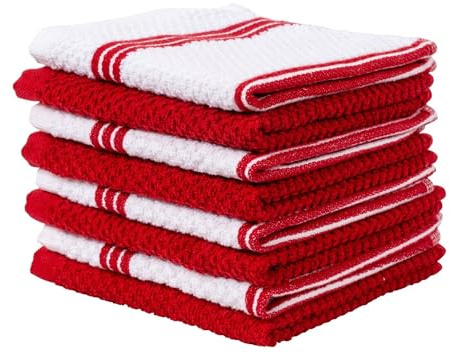 Living Fashions 8 Pack Dish Cloths for Washing Dishes - 100% Cotton Absorbent Dish Towels Size 12 x 12 - Perfect Rags for Washing Dishes - Kitchen Rags and Washcloths for Dishes (Red)