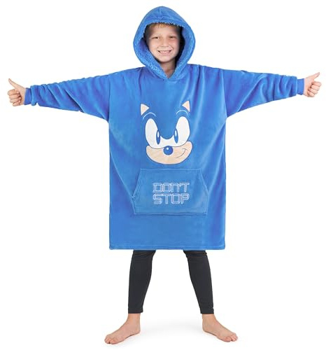 Get Trend Sonic The Hedgehog Felpa Bambino - Felpa Oversize Coperta Con Maniche e con Cappuccio in Pile Taglia Unica Regali Per Gamer