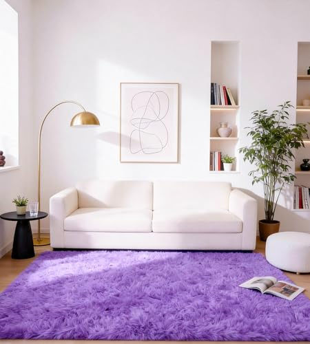 MARATIP Alfombra Salón Grandes Pelo Largo Lavable para Habitación o Dormitorio, Esponjosa, de Cama (Violeta, 160 x 230 cm)