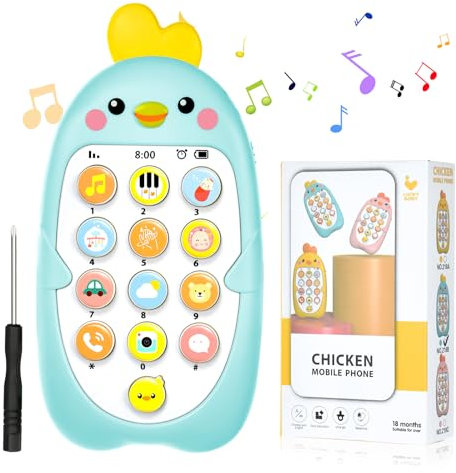 Aolso Baby Telefon Musikalisches Spielzeug Babyspielzeug Smartphone, Spielzeug-Telefon für Kinder, elektronisches gesprochenes Sprachenlernen, Geschenk für Babys, Mädchen und Jungen（Küken-Blau）