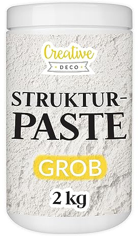 Creative Deco Grovkornig Texturpasta | 2 kg | Vit | Fin Pasta | för Konstprojekt | För Akrylmålning | Lätt att Applicera med Spatel | För 3D-Effekter | Strukturer | Texturer