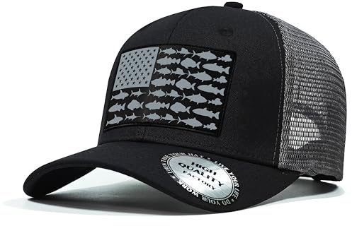 Fishing Gifts for Men Women, Funny Fish Flag Trucker Hat for Fisherman Unique Stuff,Black