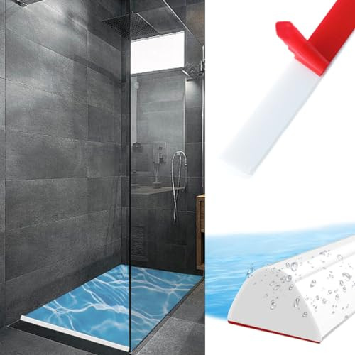 Zamety 100CM Joint Porte Douche Autocollante Joint Salle de Bain Blanc Silicone Joint Etancheite Douche Barrage Eau Douche Autocollante pour Cuisines, Salles de Bains et Baignoires