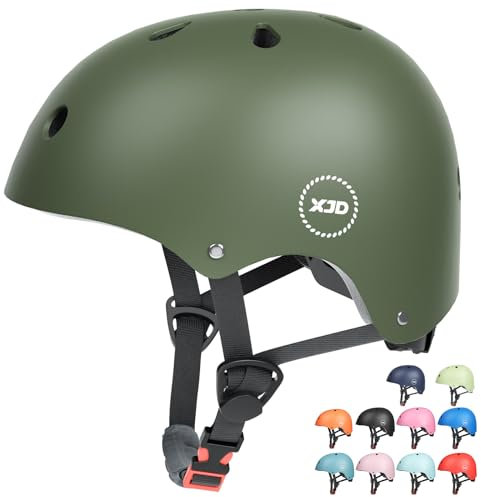 XJD Fahrradhelm Kinder Jugend Kinderhelm Einstellbare Skateboard Helm Skaterhelm für Fahrrad Skateboard Scooter Roller Kinderfahrradhelm für 3-13 Alt Mädchen und Jungen (S: 51-54 cm, Olivgrün)