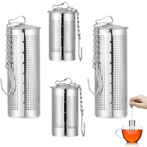 XiangSKY 4 Pcs Tea Strainer, 304 Stainless Tea Strainers for Loose Tea, 2 Sizes Loose Tea Infuser with Lid Chain Hook, Tea Diffusers for Loose Tea, Tea Filter for Teapots, Mugs, Cups