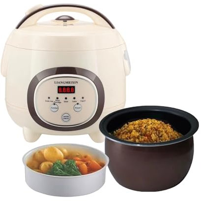 LIANGMEIXIN Cuiseur de Riz, 1L Smart Multifunctional Rice Cooker pour 1-3 Personnes, avec Cuiseur Vapeur, 6 Fonctions Multicuiseur, Sans Surveillance, ecran LED Motouch, Minuterie 24 Heures(Beige)