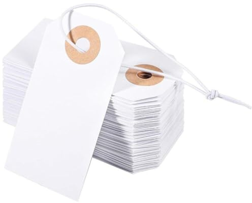 Étiquettes Vierges Blanches Avec Ficelle Élastique, 100 Pièces Grandes Étiquettes Volantes De Marquage Attachées À Trou Renforcé Étiquettes De Prix Inscriptibles Étiquettes D'inventaire Étiquettes