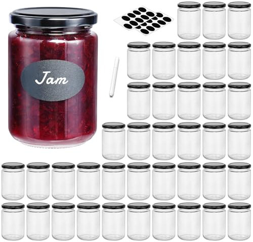 Absovetu 20er Set Einmachgläser mit Schraubdeckel 350ml - Marmeladengläser mit Etiketten und Stift Kleine Gläser mit Deckel Rund Einweckgläser Luftdicht für Honig Gewürze Hochzeit Weihnachten