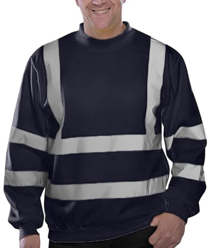 Caxndycing Giacca di avvertimento, da uomo, con strisce riflettenti, softshell, Blu mare, XL