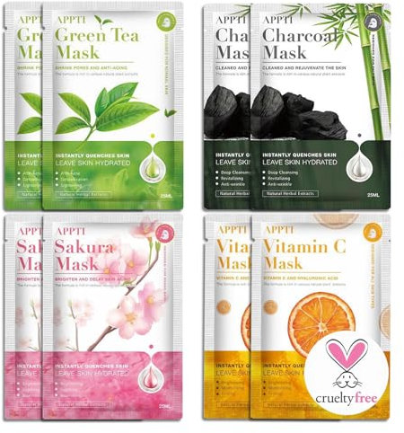 Somnr 8 PCS Sheet Face Mask, Pure Natural Plant Extracts, Hydrating, Moisturizing, Nourishing, Brightening Sheet Masks Multipack, Daily Care Face Sheet Mask, Face Masks Skincare for All Skin Types