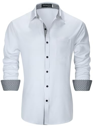 YAOBAOLE Chemise Homme Manches Longues Casual Business Formelle Chemise Homme Mariage Chemises Habillée Hommes Regular Fit Blanc XL