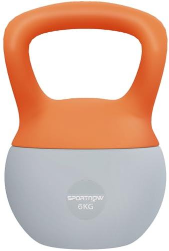 SPORTNOW Soft Kettlebell, 6kg Kettle Bell with Non-Slip Handle for Home Gym Weight Lifting and Strength Training, Orange and Grey