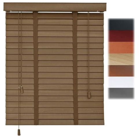 Jalousien Verdunkelung 50mm Lamellen Holzjalousie for Fenster Verdunkelungs/Privatsphäre 80cm 90cm 100cm Horizontal Venezianische Jalousie for Schlafzimmer, Terrasse, Büro(Dunkelbraun)