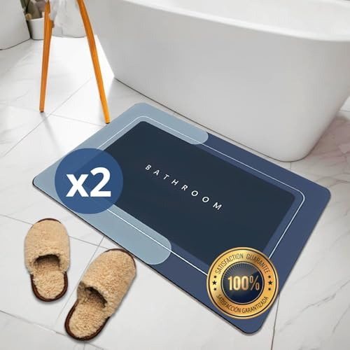 VITALIF® Pack 2 SÚPER Alfombrilla Baño Antideslizante de Diatomitas Premium | Stone Bath Mat | 60x40 cm | Alfombrilla Secado Rapido | Flexible y Absorbente | Antimoho | Alfombra de Baño (2)