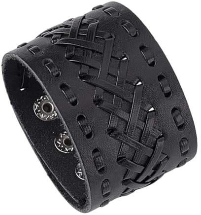 AHANDMAKER Pulseras de cuero punk, pulsera vintage con puño ancho, pulseras trenzadas punk, pulseras de cuero de roca, regalo ideal para hermano, amigo, hombres y mujeres