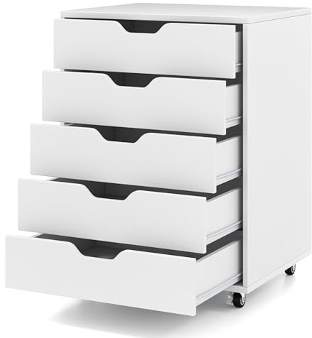GIANTEX Aktenschrank auf Rollen, Rollcontainer mit Schubladen, mobiler Druckerständer für Home-Office & Büro, für Ordner, Dokumente, Papiere (Weiß, 49 x 40 x 65 cm)
