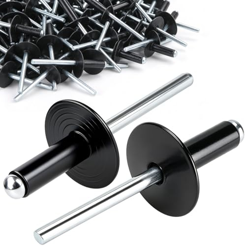 TXXATX 100 st popnitar stor fläns, 4,8 x 15 mm popnitar aluminium, nitar för metall, svart kupol huvud persienn nit för träbearbetning möbelark metall bil mekanisk utrustning industri