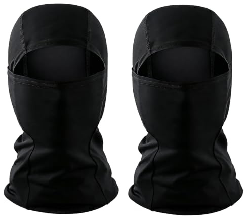 Kideerly 2Pcs Balaclava Face Masks, Motorcycle Uv Protector, Balaclava Ski Mask, Summer Cooling Neck Gaiter for Men/Women Motorcycle Cycling Running Black