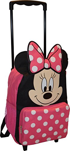 Disney Kids' 14 Inch Big Face Minnie Mouse Rolling Backpack, Pink