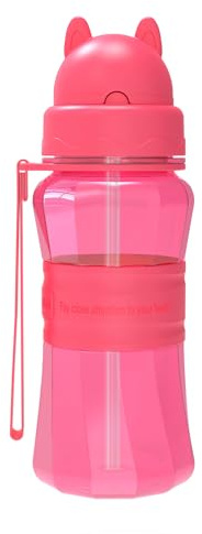 Sigdio Gourde Enfant avec Paille Fille Anti fuite Sans BPA Gourde pour Enfants Facile à Nettoyer Bouteille Enfant pour Maternelle, École et Activités extérieure (Rose Rouge)