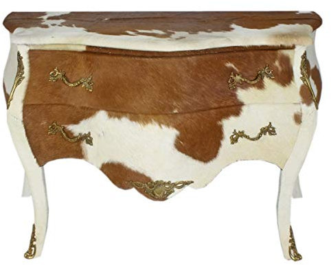 Casa Padrino Comò Barocco in Pelle di Vacchetta Marrone/Bianco con Applicazioni in Metallo Color Ottone 120 cm - mobili in Stile Antico