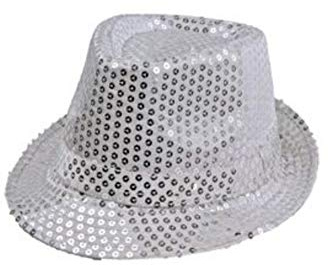 Sombrero Chistera de Copa de Fieltro Lentejuelas Gorro de Ronda Mago con Cinta (Plateado, Niño/54cm)