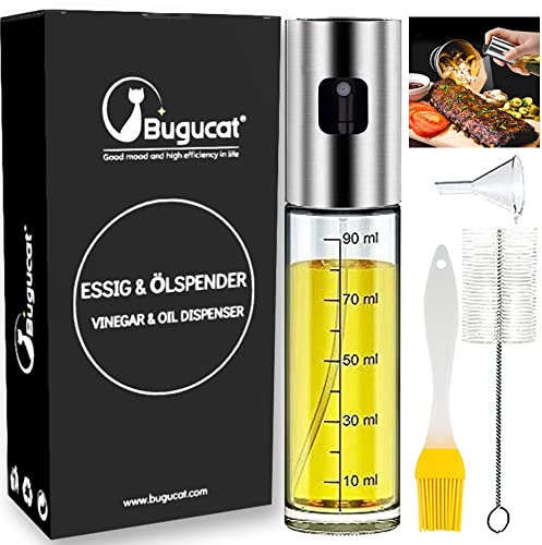 Oil Spray Bottle,Oil Spray Bottle,1PCS 100ml Oil Sprayer for Cooking,Olive Oil Sprayer Glass Bottle with Brush Portable,Premium 304 Stainless Steel for Kitchen Cooking Bread BBQ Salad Baking